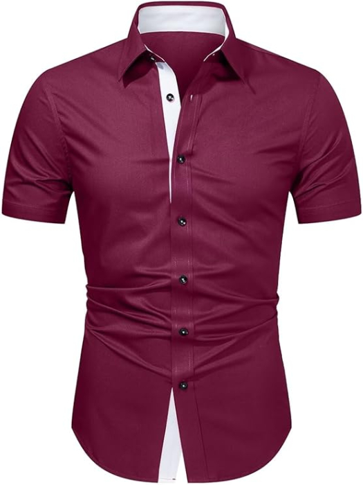 Cămașă casual cu mânecă scurta pentru bărbați marimea M rosu [7]
