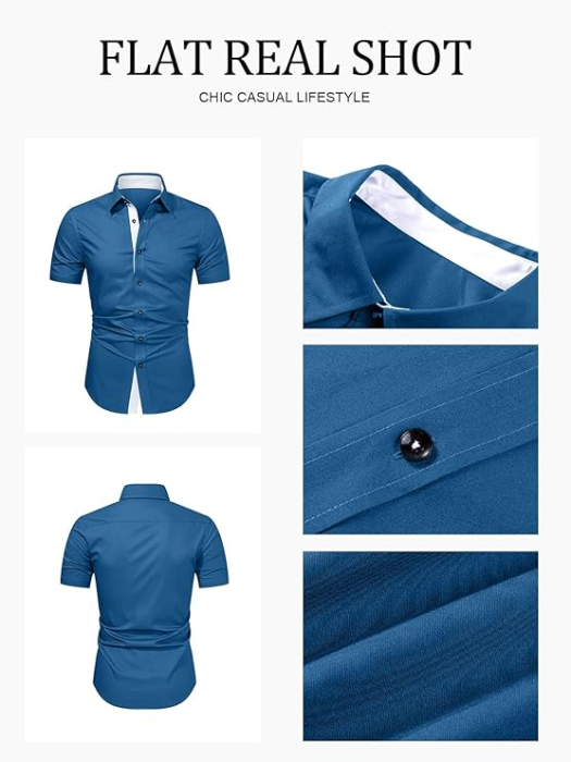 Cămașă casual cu mânecă scurta pentru bărbați marimea XL Albastru [4]