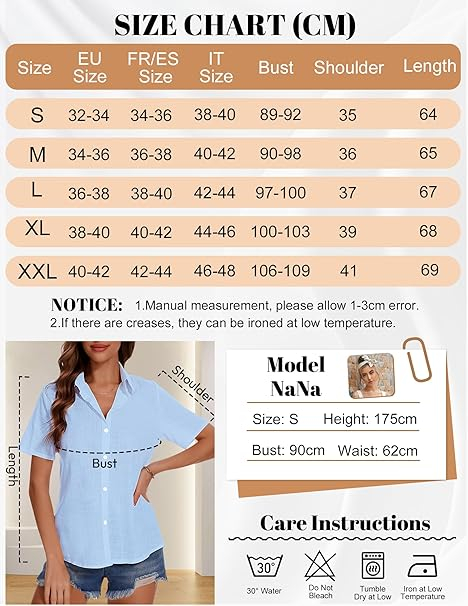 Cămașă de vara pentru femei, subtire, lejera, albastra XL [6]