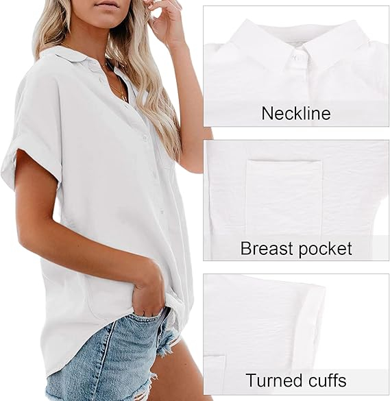 Cămașă de vara pentru femei, subtire, lejera, Alba M [4]