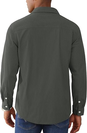 Cămașă Jachetă Bărbați EKLENTSON, Catifea Corduroy, Mâneci Lungi, M, Gri Închis [5]