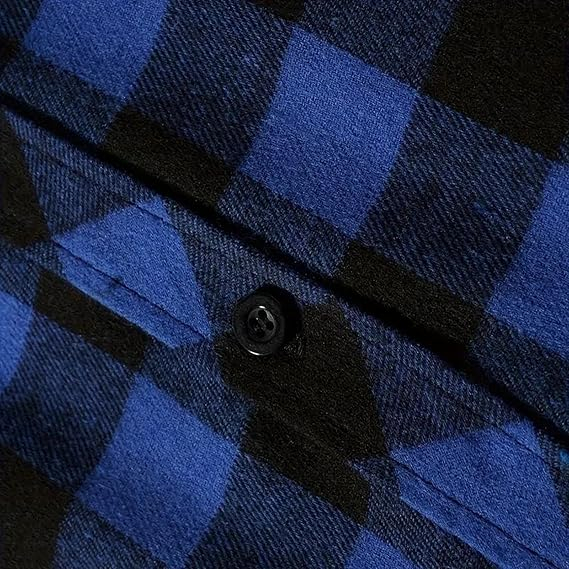 Camasa albastra captusita, tip jacheta, in carouri, cu fermoar si buzunare cu capse, 2XL [5]