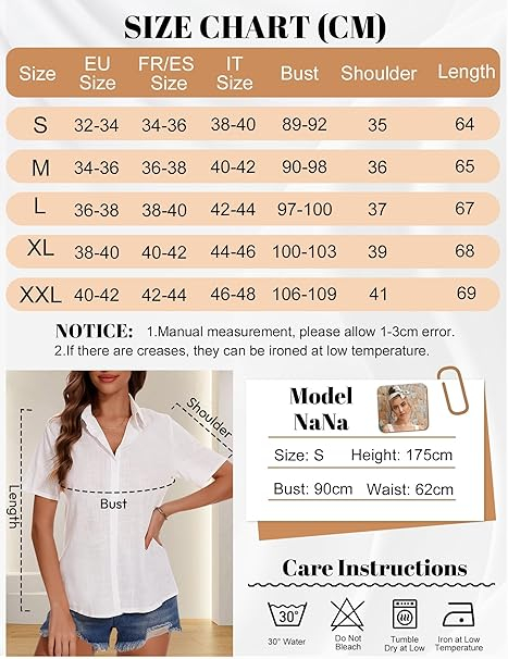 Cămașă de vara pentru femei, subtire, lejera, alba M [6]