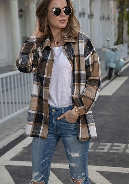 Cămașă in carouri, larga, cu mânecă lungă pentru femei gri cu maro 3XL [3]