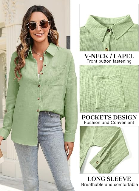 Camasa de vara larga cu maneca lunga pentru femei, verde XL [2]