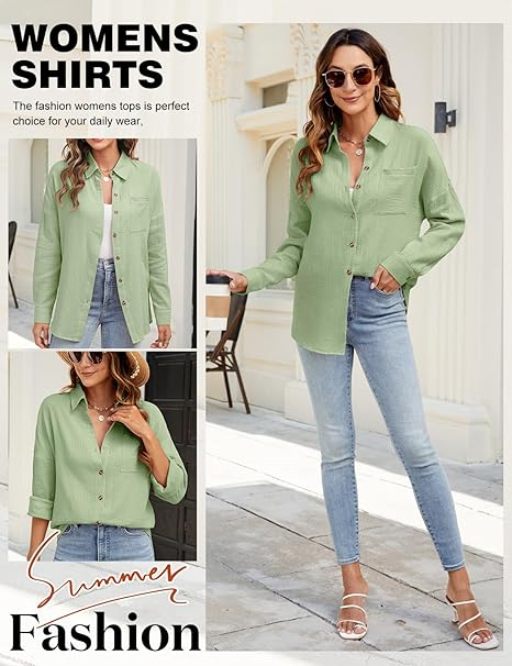 Camasa de vara larga cu maneca lunga pentru femei, verde XL [3]