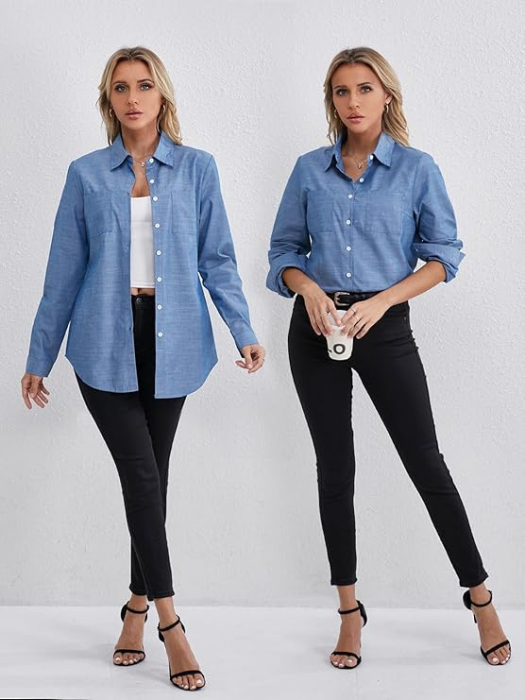 Cămașă lejeră cu mânecă lungă pentru femei marimea M albastru [3]