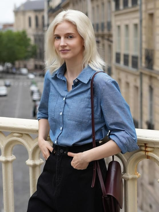 Cămașă lejeră cu mânecă lungă pentru femei marimea M albastru [5]