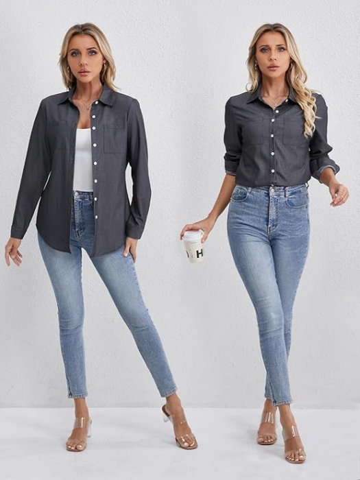 Cămașă lejeră cu mânecă lungă pentru femei marimea L gri [3]