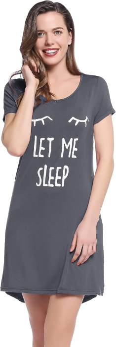 Camasa lejera de somn pentru femei, din material moale, gri S [3]