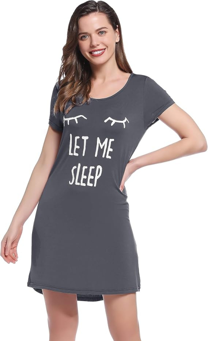 Camasa lejera de somn pentru femei, din material moale, gri S [2]