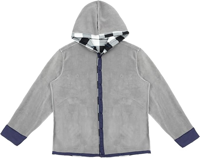 Camasa gri captusita, tip jacheta, in carouri, cu fermoar si buzunare cu capse, 2XL [6]