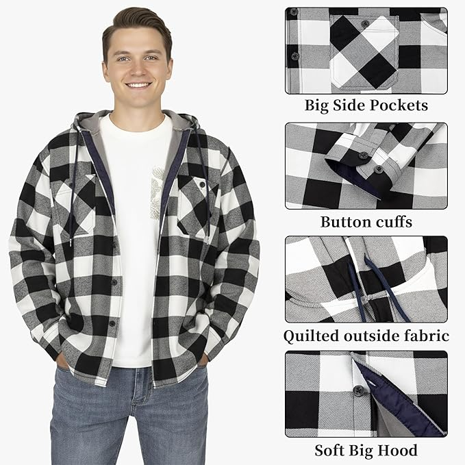 Camasa gri captusita, tip jacheta, in carouri, cu fermoar si buzunare cu capse, 2XL [4]