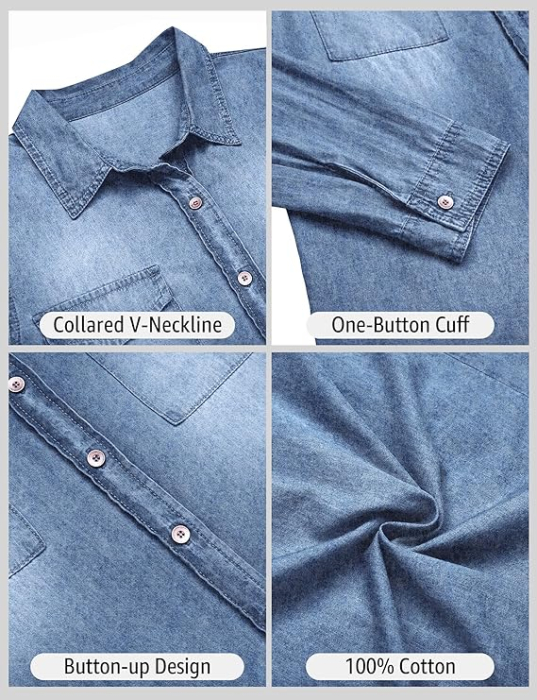 Camasa Albastra din denim, larga, cu maneca lunga pentru femei XL [6]