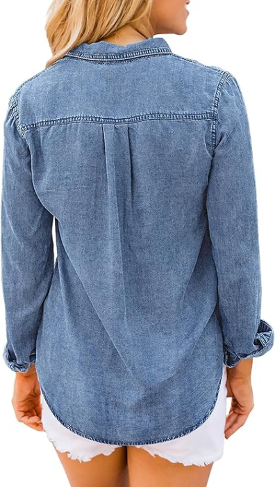 Camasa Albastra din denim, larga, cu maneca lunga pentru femei XL [2]