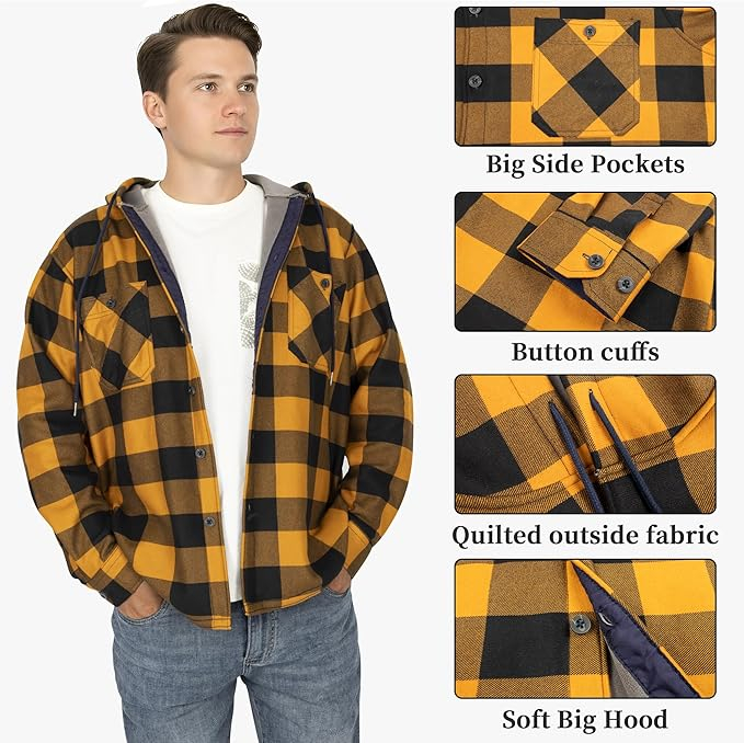 Camasa maro captusita, tip jacheta, in carouri, cu fermoar si buzunare cu capse, 2XL [5]