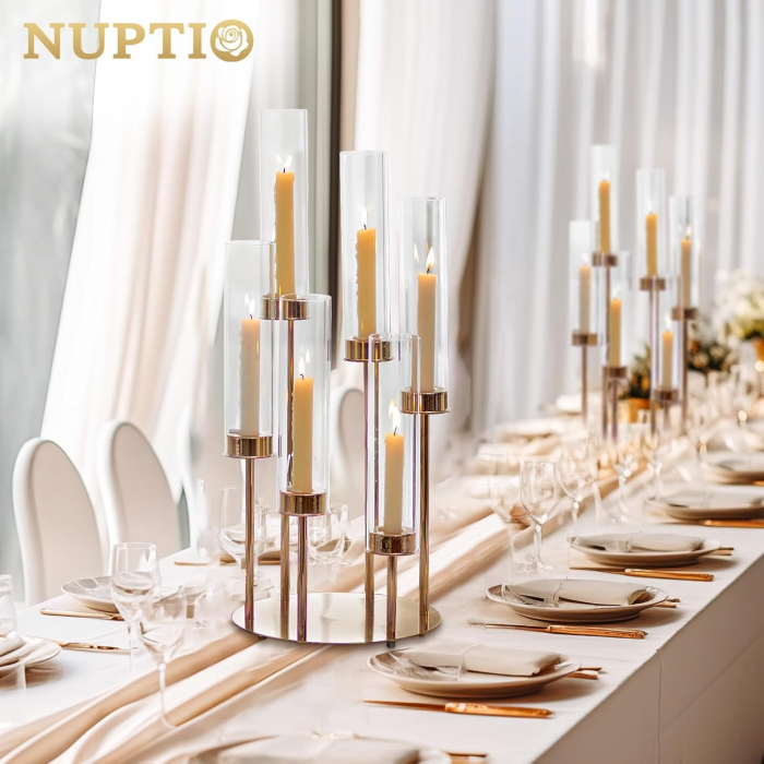 Candelabre aurite inalte pentru 6 lumanari, set 2 bucati [4]