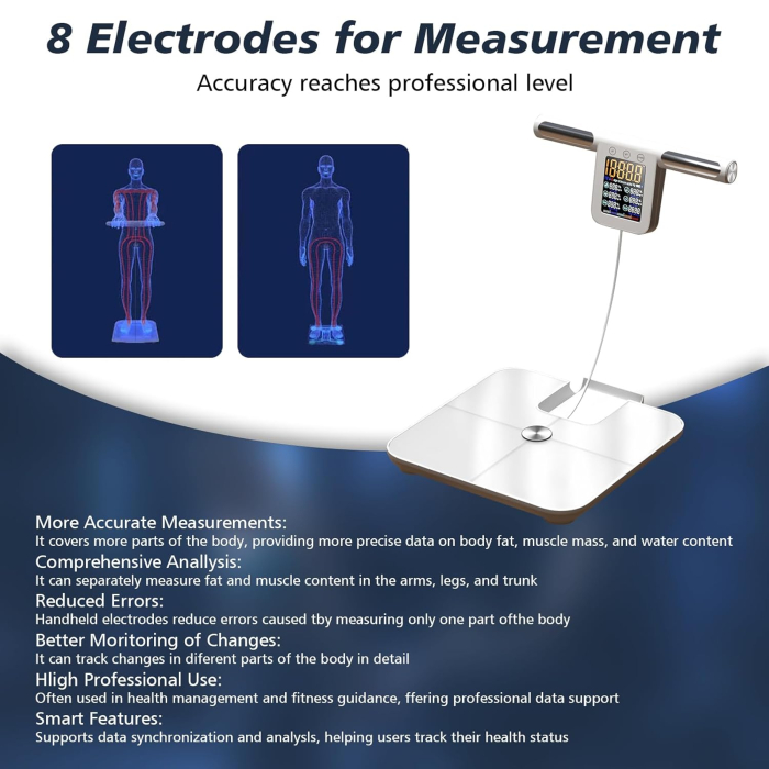 Cântar de analiză corporală cu ecran mare pentru afișaj, 8 senzori preciși și aplicație, 32 de măsurători [3]