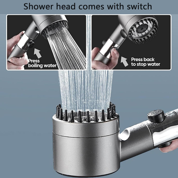 Cap de dus cu 3 moduride jet, presiune mare, cu furtun de 1.5 m, negru [4]