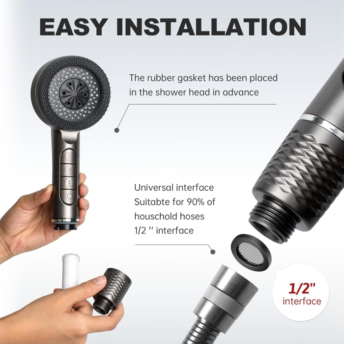 Cap de dus cu 4 moduri, cu filtru si oprire, cu furtun de 1.5 m, negru [6]