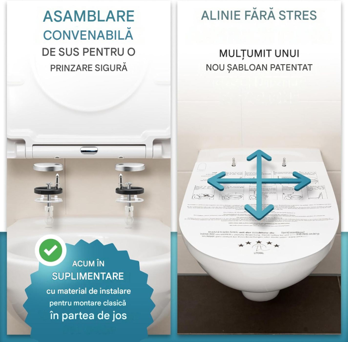 Capac WC Universal cu Închidere Soft, D-Shape, Duroplast Alb, Quick Release, Montare de Sus, 150 kg [6]