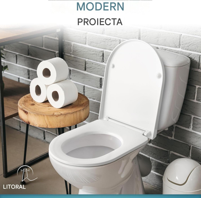 Capac WC Universal cu Închidere Soft, D-Shape, Duroplast Alb, Quick Release, Montare de Sus, 150 kg [4]