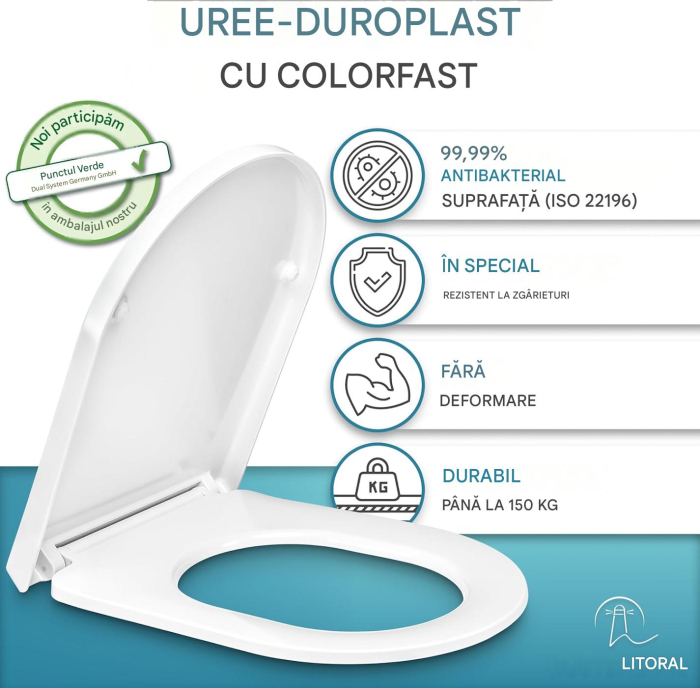 Capac WC Universal cu Închidere Soft, D-Shape, Duroplast Alb, Quick Release, Montare de Sus, 150 kg [3]