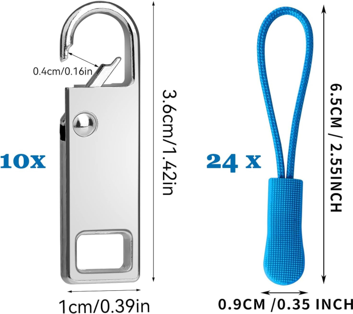 Capete metalice de fermoare, 5 argintii, 5 negre si 24 tragatoare multicolore [7]
