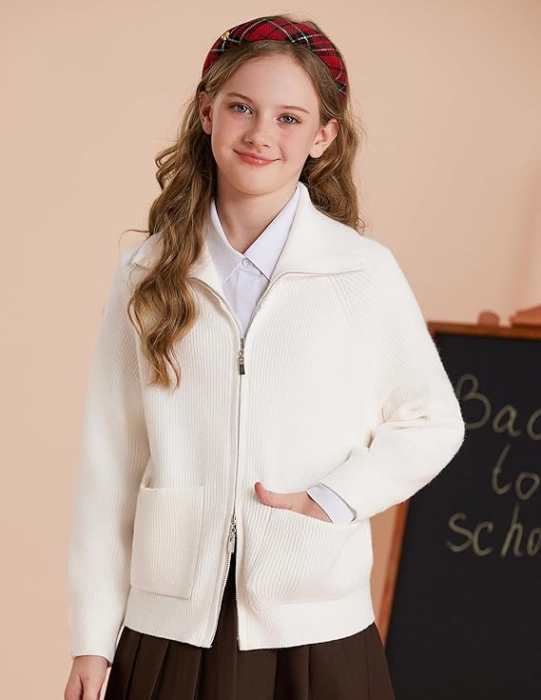 Cardigan, bluza tricotata cu maneci lungi si fermoar dublu pentru fete 7 ani [2]