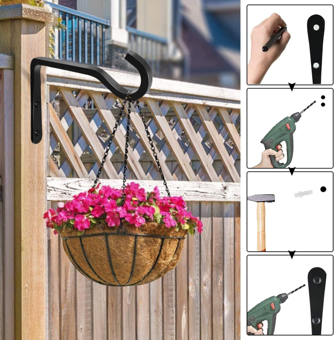 Carlige negre din otel inoxidabil pentru ghivece suspendate, set 2 bucati cu accesorii [4]