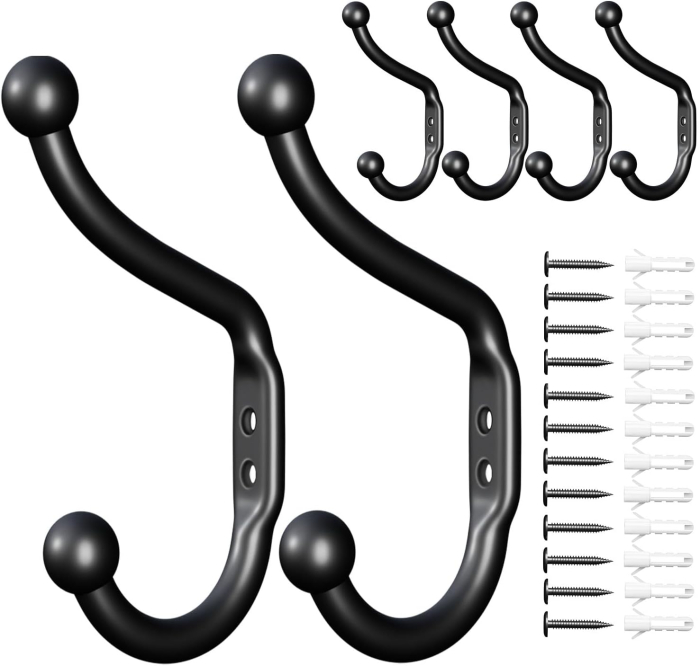 Carlige negre din otel inoxidabil pentru baie, hol, bucatarie, 6 bucati cu accesorii [1]