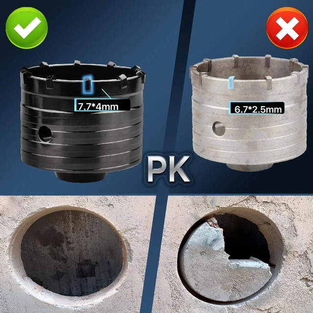 Carota pentru beton 110 mm dinți XXL, negru cu extensie SDS plus de 220 mm și burghiu central cu 4 caneluri 8x110 mm [4]