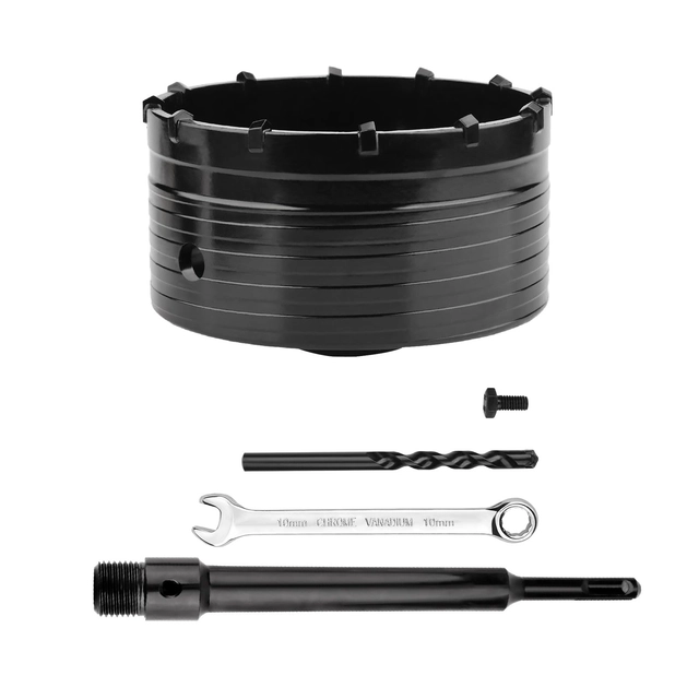 Carota pentru beton 110 mm dinți XXL, negru cu extensie SDS plus de 220 mm și burghiu central cu 4 caneluri 8x110 mm [2]