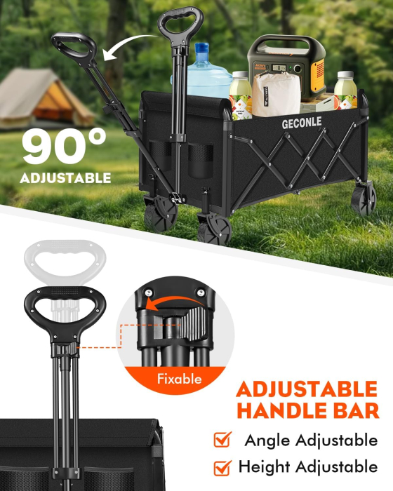 Cărucior Pliabil de gradina GECONLE, 100 L, Capacitate 100 kg, Roți 360°, Negru [7]