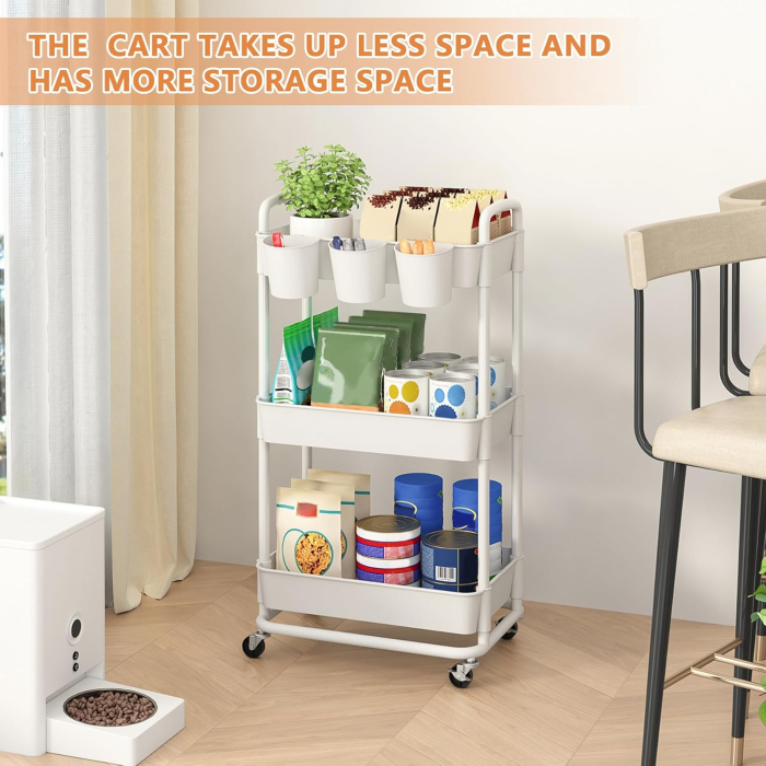 Carucior de depozitare alb cu 3 polite pentru baie, bucatarie 28x40x80 cm [4]