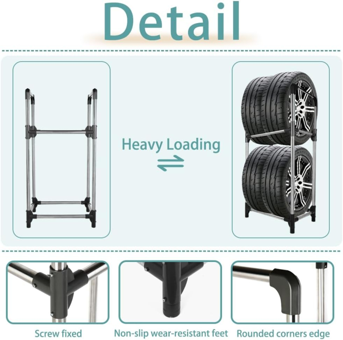 Raft demontabil pe 2 niveluri pentru depozitare 4 anvelope, 57.2x37.3x114.6cm [5]