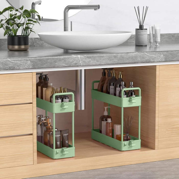 Carucior de depozitare verde cu 4 polite pentru baie, bucatarie 104.5x40x12.1 cm [5]