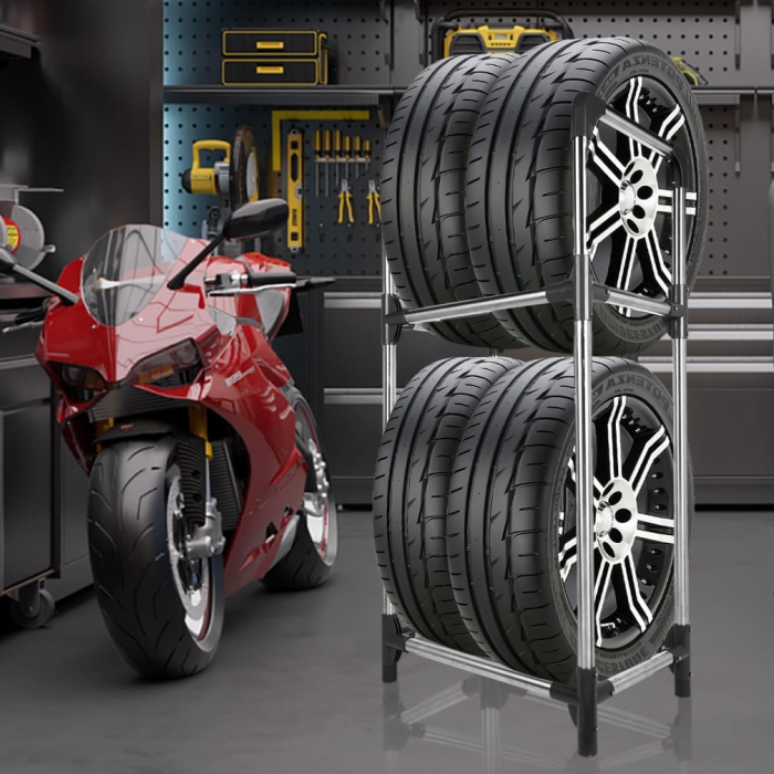 Raft demontabil pe 2 niveluri pentru depozitare 4 anvelope, 57.2x37.3x114.6cm [2]