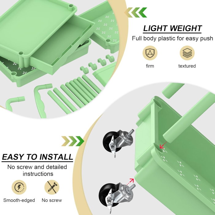 Carucior de depozitare verde cu 3 polite pentru baie, bucatarie 38.5x27x76 cm; 2,24 kg [3]