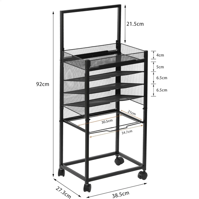 Carucior din otel pentru acte, pe roti, cu 5 niveluri, negru, 25.4 x 50,8 x 76.2 cm; 4 kg [3]