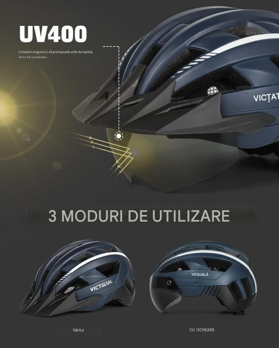 Cască Bicicletă Adulți MTB, 59-63 cm, 21 Ventilații, Ochelari Magnetici, LED Spate, XL [2]