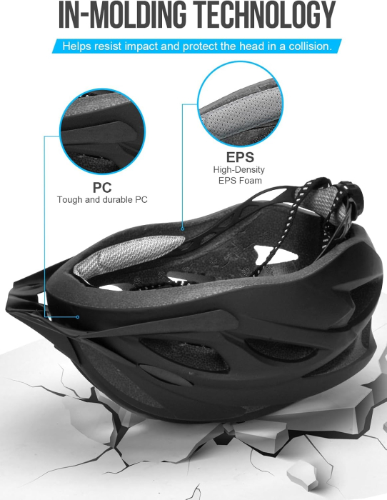 Cască Bicicletă cu LED, 56-62 cm, 220 g, 18 Ventilații, Vizieră Detașabilă [4]