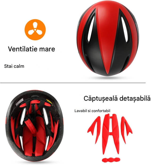 Cască rosie Bicicletă pentru Adulți, MTB/Road, CE, Vizieră Magnetică Detașabilă UV400, Reglabilă 57-61 cm, 7 Ventilații, 230 g [3]