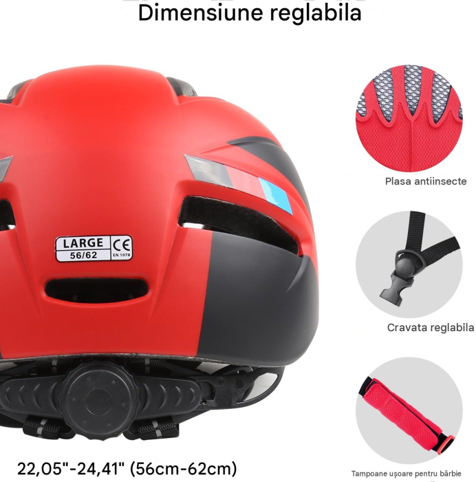 Cască rosie Bicicletă pentru Adulți, MTB/Road, CE, Vizieră Magnetică Detașabilă UV400, Reglabilă 57-61 cm, 7 Ventilații, 230 g [2]