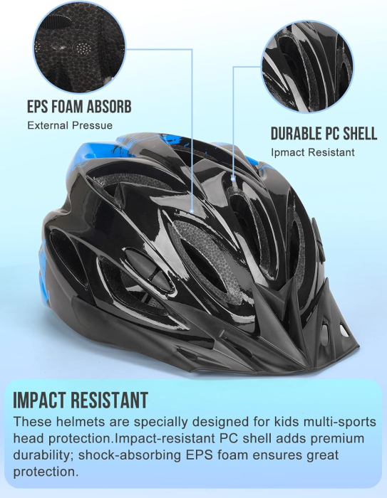 Casca de bicicletă pentru copii reglabilă, negru/albastru, marime M (54–59 cm) [3]