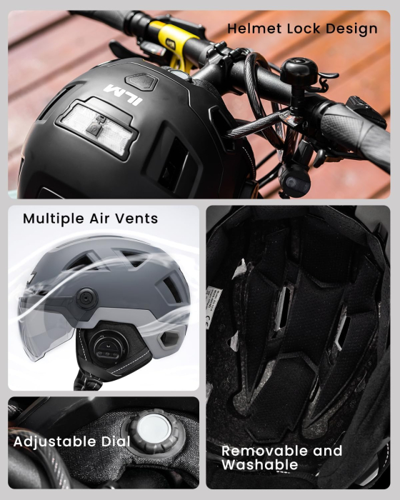Casca crem de bicicletă pentru adulti, reglabilă, iluminata fata/spate, marime S-M [7]