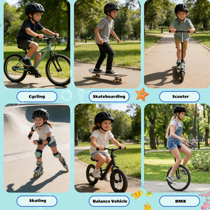 Cască neagra Bicicletă Copii LIRENGUI, Reglabilă, LED Spate Reîncărcabil, 9 Moduri, S  51-54 cm [15]