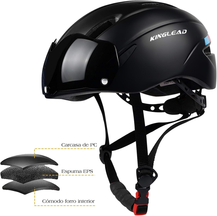 Cască neagra Bicicletă pentru Adulți, MTB/Road, CE, Vizieră Magnetică Detașabilă UV400, Reglabilă 57-61 cm, 7 Ventilații, 230 g [3]