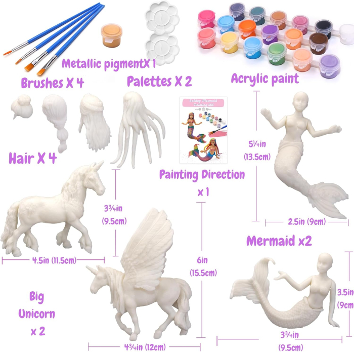 Sirene cu unicorni de pictat, jucarii artizanat, set complet cu accesorii [3]