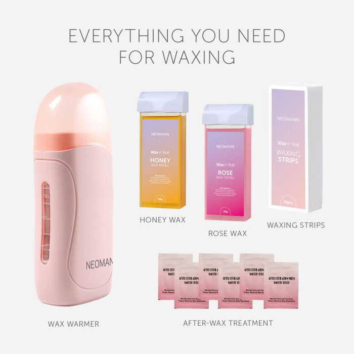Kit Epilare cu Ceară Roll-On pentru Femei, Încălzitor Ceară cu 2 Rezerve, 50 Benzi Epilatoare și 6 Tratamente Post-Epilare [2]